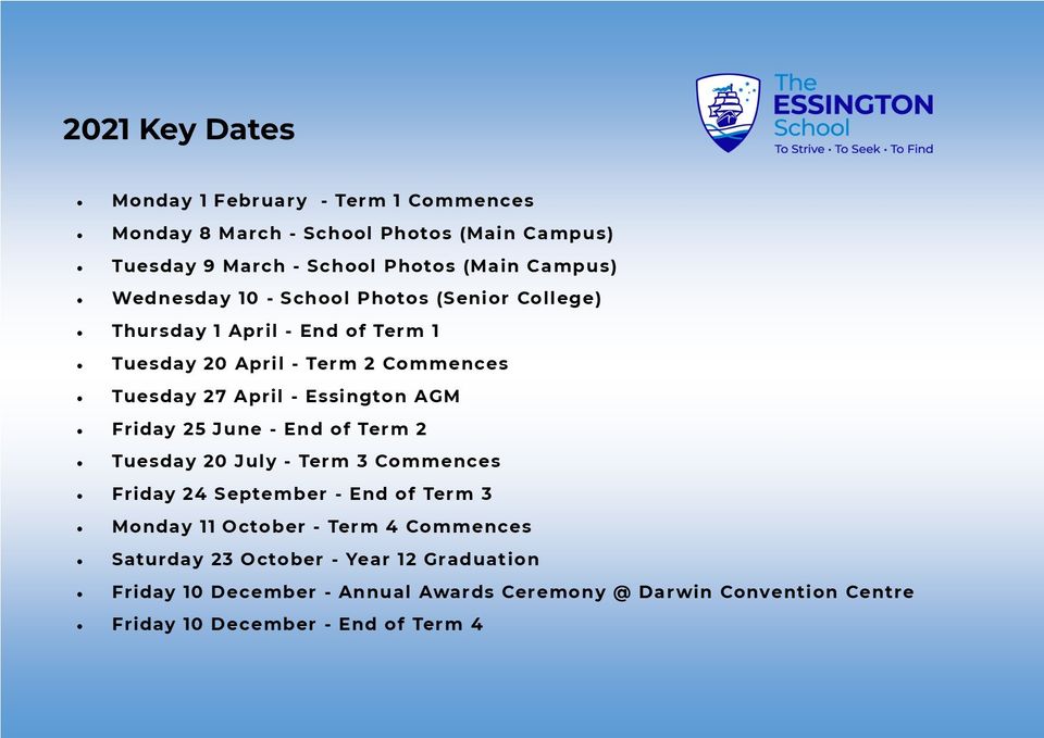 Key Dates 2021